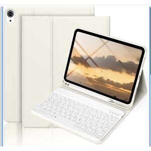 iPad 10/11 Case w/Keyboard, Pencil Holder, Slim Cover, Cream White